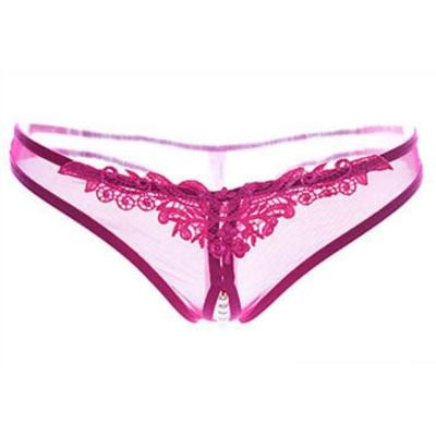 China Breathable XuanLing Pearl Crotchless G-String Lace Sexy Floral Massage Panties Low Waist Thong for sale