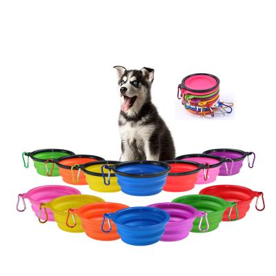 China Hot Sale Silicone Travel Bowl Small Stocked Pet Collapsible Colorful Water Collapsible Portable Travel Collapsible Food Dog Bowl With Buckle for sale