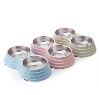 China New Design Fashion Pet Bowl Double Dog Stainless Steel Detachable Plastic Water Feeder Luxury Pet Stocked Bowl For Dog Cat for sale