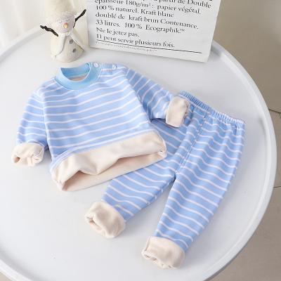 China Anti-Shrink Selling High Quality And Cheap Striped Children's Underwear Thermal Suits With Fleece And Thick Baby Long Johns Thermal Clothes for sale