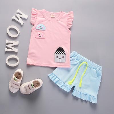 China New Wholesale Anti-shrink Cotton Baby Summer 2pcs Cartoon Kids Clothes Girl Sets for sale