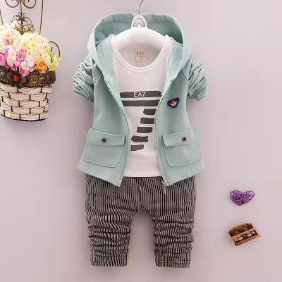 China Breathable 3pcs Baby Boy and Girls Autumn Winter Stripe Hooded Coat Thick Warm Clothes for sale