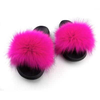 China Fashion Trend Furry Slippers For Women Plush Fuzzy Faux Fur Slides Footwear Faux Fur Slippers for sale