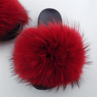 China Wholesale 2021 Fashion Trend New Design Real Fur Slide Fox Fur Indoor Slippers For Women for sale