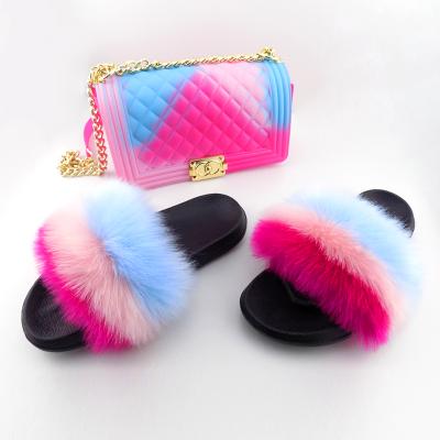 China Fashion Hot Sale Child Fox Fur Slippers Adult Large Purses and Purse Sets Fur Slippers for sale