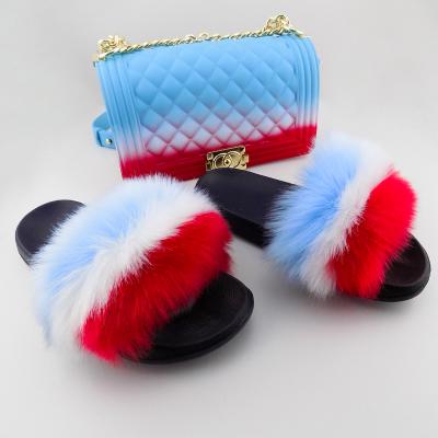 China CUSHIONING Fur Slippers 2021 Seller Fur and Purse Sets Girls Slippers Slippers Matching Purse for sale