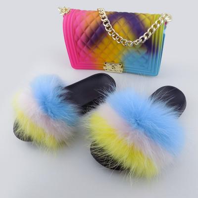 China Latest Fashion Design Fur Slides with Purse and Jelly Fur Slides Purse Set Purse Purse Sets Fur Slides Handbag Sets for sale