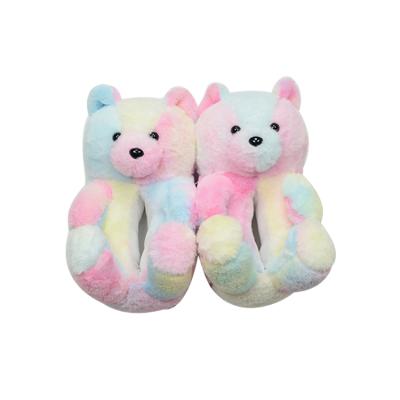 China Fashion Trend Factory Rainbow Teddy Bear Slipper Teddy Bear Slippers Chinese Plush for sale