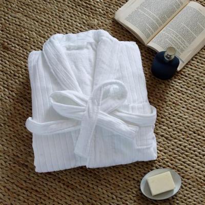 China Compressed 100% Cotton Cut Pile Stripe Hotel Bathrobe Shawl Collar for sale