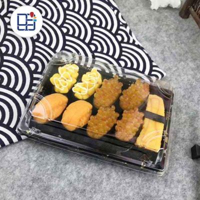 China Restaurant Recyclable Plastic Sushi Inventory Packaging Box Clear Cover Disposable Sushi Box for sale