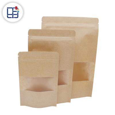 China Custom Recyclable Zipper Up Pouch Kraft Paper Bag Food Packaging Window Clear Holder for sale