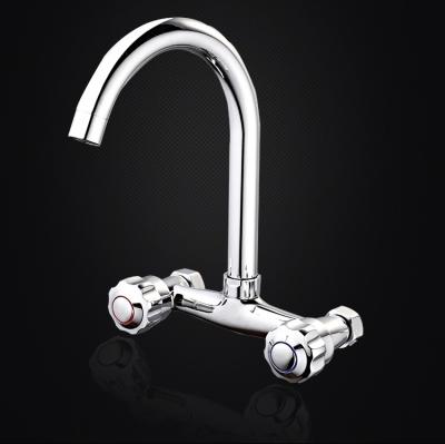 China Wall Mounted Double Handle Kitchen Mixer Tap Copper Safe Mating Double Sink Faucet for sale