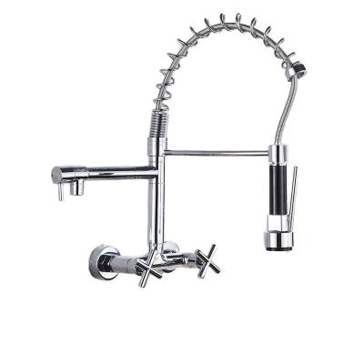 China Pull Out 360 Degree Double Handle Kitchen Faucet Spring Water Faucet Kitchen Faucet Spray Brass for sale