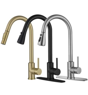 China Pull Out Brushed Spray Smart Touch Kitchen Faucet Stainless Steel Gold Faucet Kitchen Pull Faucet for sale