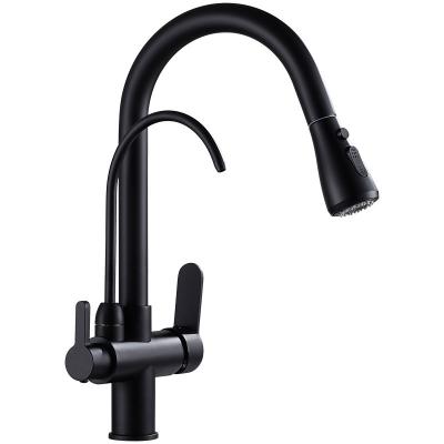 China Pull Out Spray 3 In 1 Kitchen Faucet Drinking Water Brass Pull Out Kitchen Faucet Double Handle Sink Faucet for sale