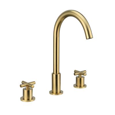 China Gold Brushed Double Handle Antique Basin Faucet Double Handle Faucets Double Taps Mixer Taps Basin Lavatory Faucet for sale