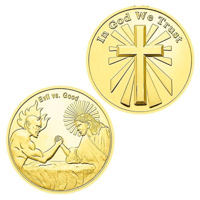 China Custom Cross America Factory Souvenir Silver Gold Plated Collectible Coin Evil VS Good Commemorative Coin for sale