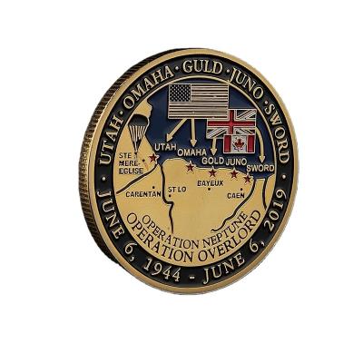 China America Metal Manufacturer Custom Anniversary France D-Day Normandy Gold Challenge Silver Plated Coin for sale