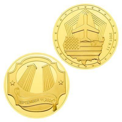 China Custom Terrorist America 9/11 Attacks Souvenir Gift Never Forget Collectible Gold Plated Coin American Heroes Commemorative Coin for sale