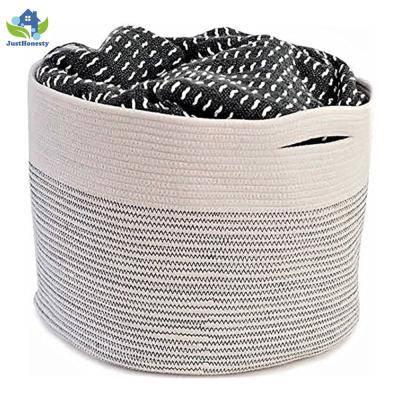 China Best Selling Cotton Rope Storage Toy Basket With Handles Customized Foldable Big Size Cotton Rope Storage Organization Covering Basket With Handles for sale