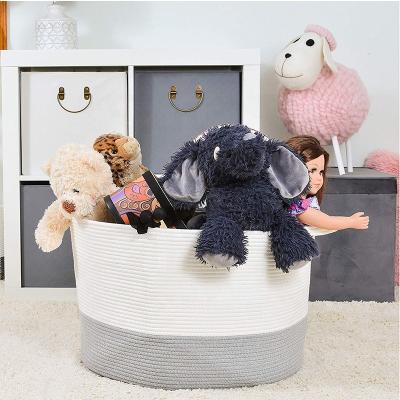 China Sustainable Basket For Toys Cotton Rope Storage Basket Durable Large Baby Laundry Hamper for sale