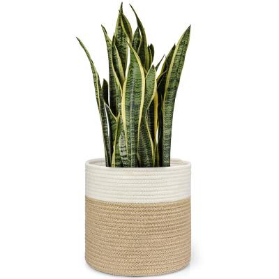 China Sustainable Woven Basket For Plants Modern Cotton Rope Jute Spliced ​​Basket Storage Woven Basket For 10