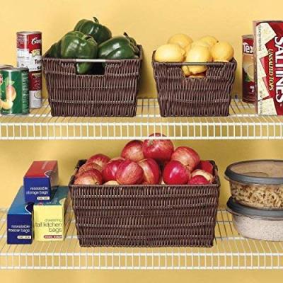 China Sustainable wholesale natural style handmade pp woven basket, plastic pp rattan woven fruit baskets for sale