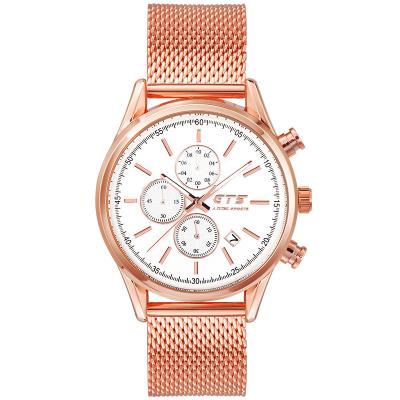 China WJ-8382 cara para hombre del reloj de la malla tres que trabaja el reloj de la prenda impermeable de la banda de reloj del acero inoxidable en venta