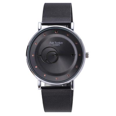 China WJ-8070 Fashion Men  Black Steel Mesh Hand Watch for sale