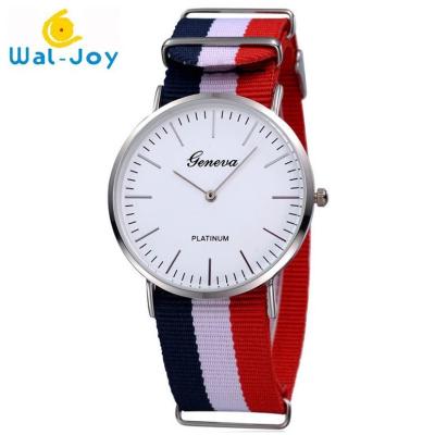 China WJ-3395 China Yiwu Factory Hot Sale LOGO OEM Watch Knitted Canvas Nylon Stripe Vogue GENEVA Watches Man Promotional WristWatch for sale