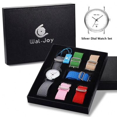 China Wal-Joy Custom Logo Woven Strap Luxury Gift Watch Set for Girl Women Designers Watches Change Band DIY Child Wristwatch for sale