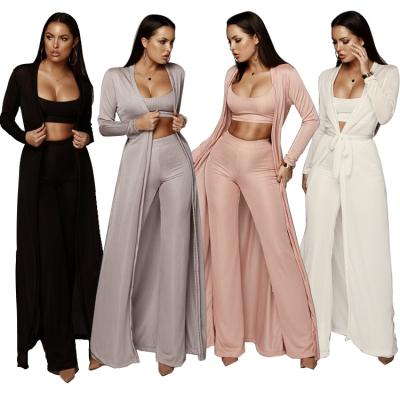 China 2021 new fashion wholesale custom made women's elastic knitted three-piece set casual suit women's three-piece set for sale