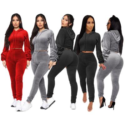 China S7166-clothing fashion QUICK DRY seller 2 piece long sleeve velvet set women tracksuit set for sale