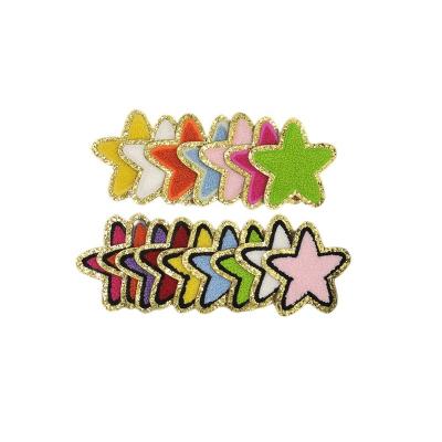 China Custom Viable Star Patterns Colorful Chenille Embroidered Patch Laser-Cut Border Chenille Embroidery Patches For Apparel for sale