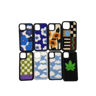 China Soft Plush Mobile Phone Accessories Cell Phone Accessories Case For Iphone Protector Shell 11 12 13 pro Max Mini Embroidery Mobile Phone Cover for sale