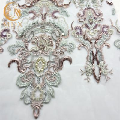 China Latest Handmade Handmade Beads Embroidery Lace Fabric With Beads Sequins 3D Tulle Lace Fabric for sale