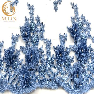 China 2019 latest quality french lace handmade with beads embroidery sequins and beaded rhinestone lace fabric for sale