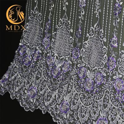 China New next viable styles have stock cheap handwork beaded with sequins lace up decorative wedding dress lace fabric for sale