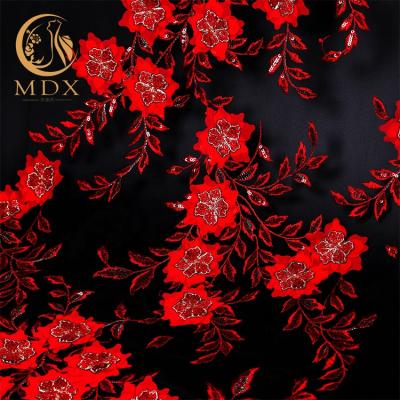 China Sustainable Embroidery Traditional Chinese Handwork Wedding Dress Red Prom Dress Fabrics for sale