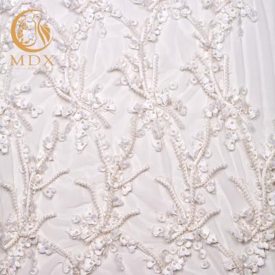 China Fashion Lace Hand Work Embroidery Fabric Handmade Material For Wedding Dress Suits for sale