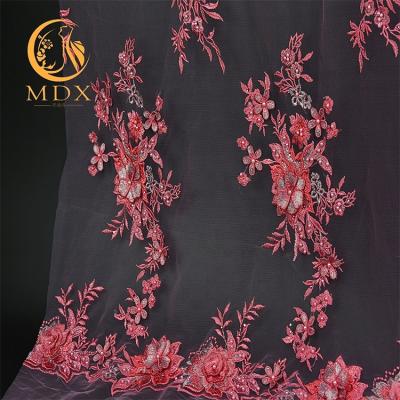 China Sustainable Elegant Machine Embroidered Beaded With 3d Sequins Three Dimensional Women Dress Wedding Fabric Lace for sale