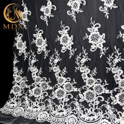 China Sustainable Custom Top Quality White Lace Embroidery Net Mesh Lace Fabric for sale