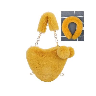 China Fashion Soft Beauty Heart Shape Headband Cute Plush Fur Headband With Purses And Handbags for sale