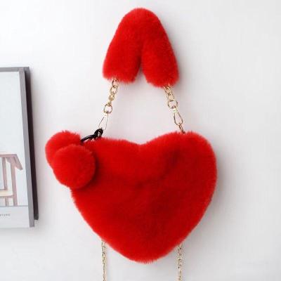 China Fashion Lovely Heart Shaped Artificial Plush Wallet Bags Women Handbags Ladies Pinch for sale