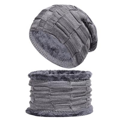 China COMMON Black Warm Breathable Wool Knitted Winter Hat Double Layers Soft Coral Fleece Scarf Hats Winter Caps For Women Men for sale