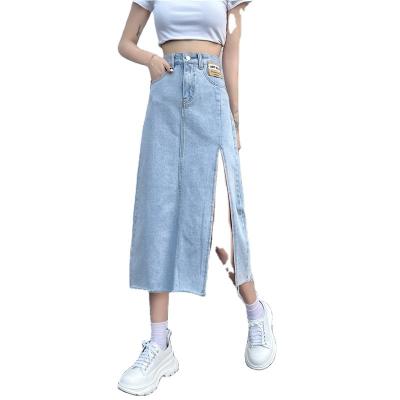 China High Quality Breathable Women Long Denim Skirts Casual White Blue Denim Skirt for sale