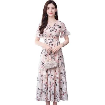 China Spring and summer large size floral temperament floral temperament thin women's Korean anti-static dresses for sale