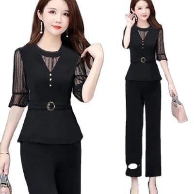 China 2021 summer new anti-static border Korean women's fashion thin mesh large set women's two-piece set for sale