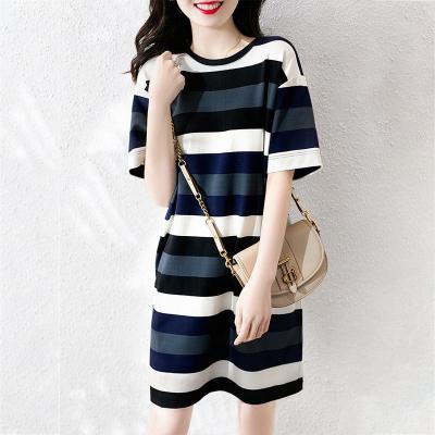 China Anti-wrinkle Summer Women's Fashion Casual Stripe Girl's Short Sleeve Dress for sale