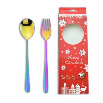 China Hot Selling Christmas Food Grade Metal Flatware Viable 2 Pieces High Quality 304 Stainless Steel Cutlery Set With Christmas Gift Box for sale